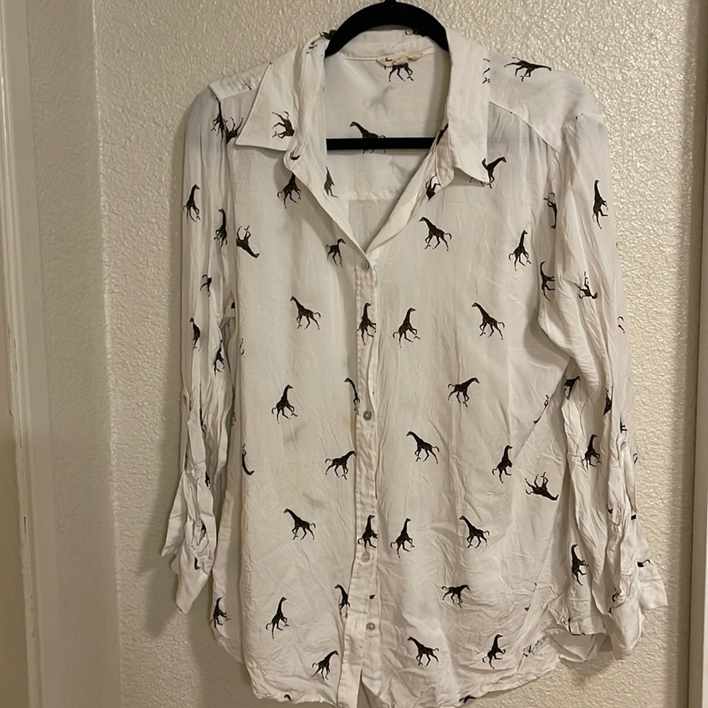 giraffe print button up
